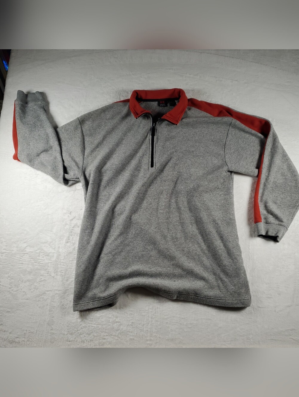 Vintage Emergency Exit Large Pullover Quarter Zip Mens Gray Burgundy Y2K READ